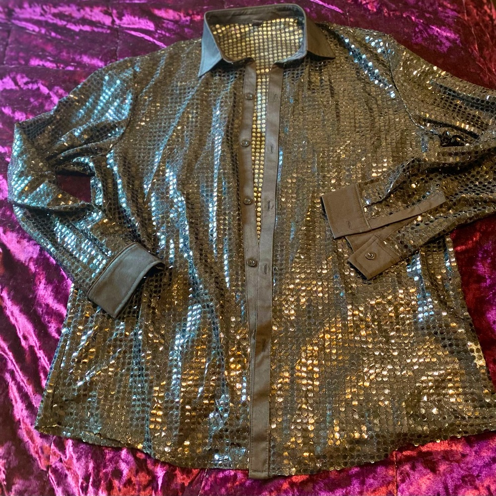 Shinny Black button up T shirt